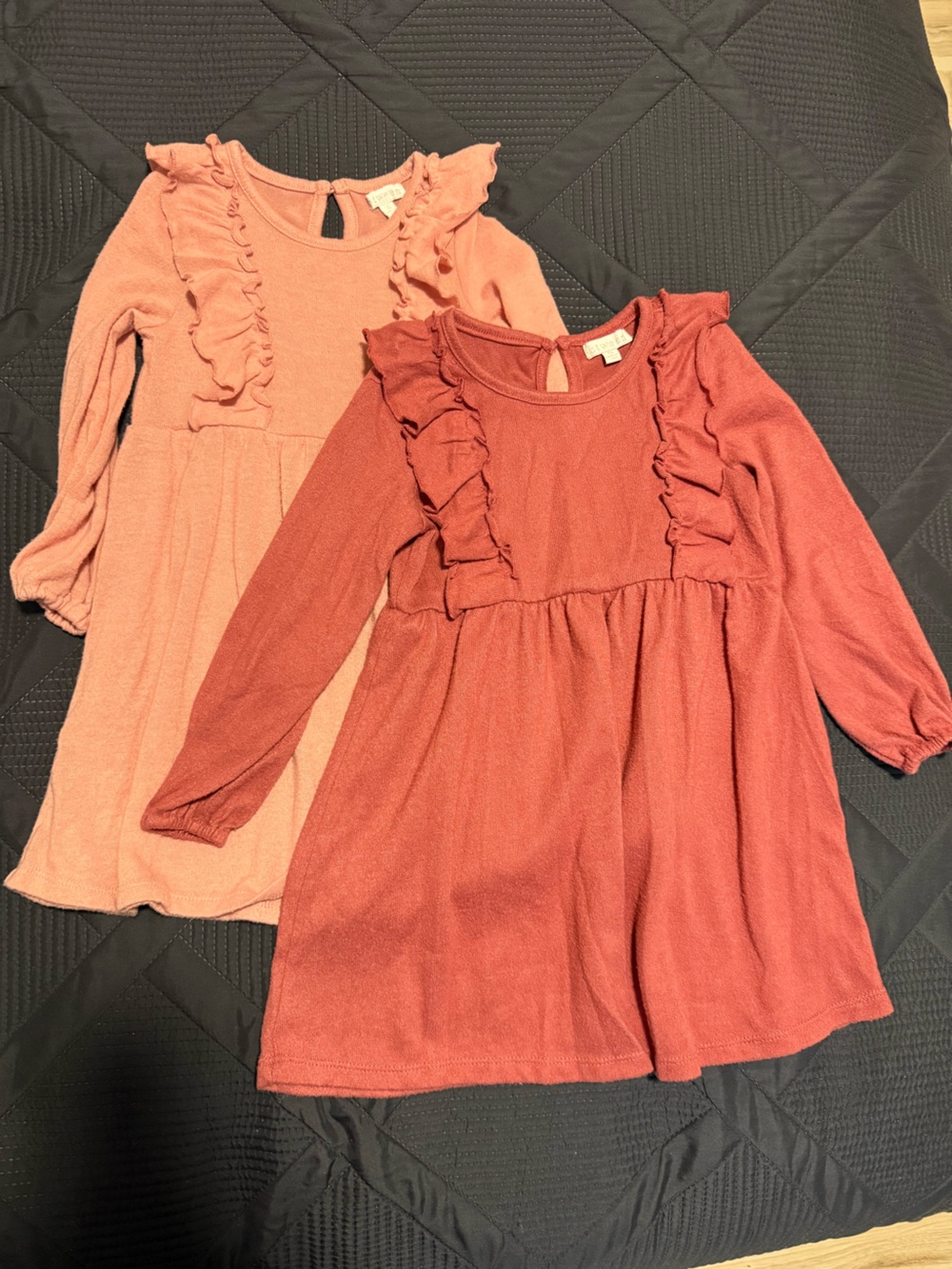 btween Ruffle Front Long Sleeve Top in Dusty Rose and Peach